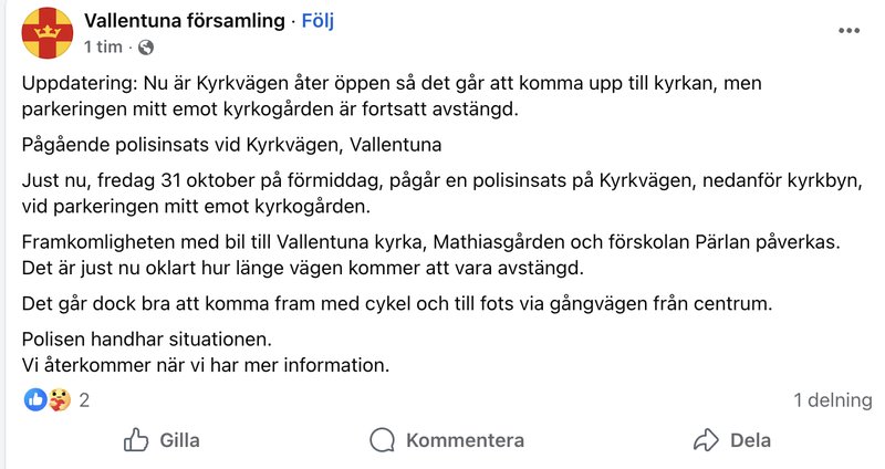 Foto: Skärmavbild Facebook/Vallentuna församling Foto: Skärmavbild Facebook/Vallentuna församling